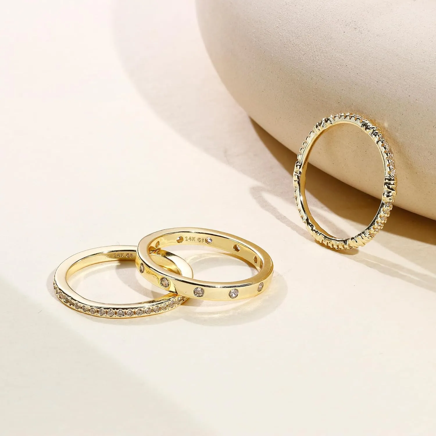 HAIAISO 14K Gold Plated Rings CZ Stacking Rings for Women Stackable Band Ring Plain Statement Ring Comfort Fit Size 5 to 10