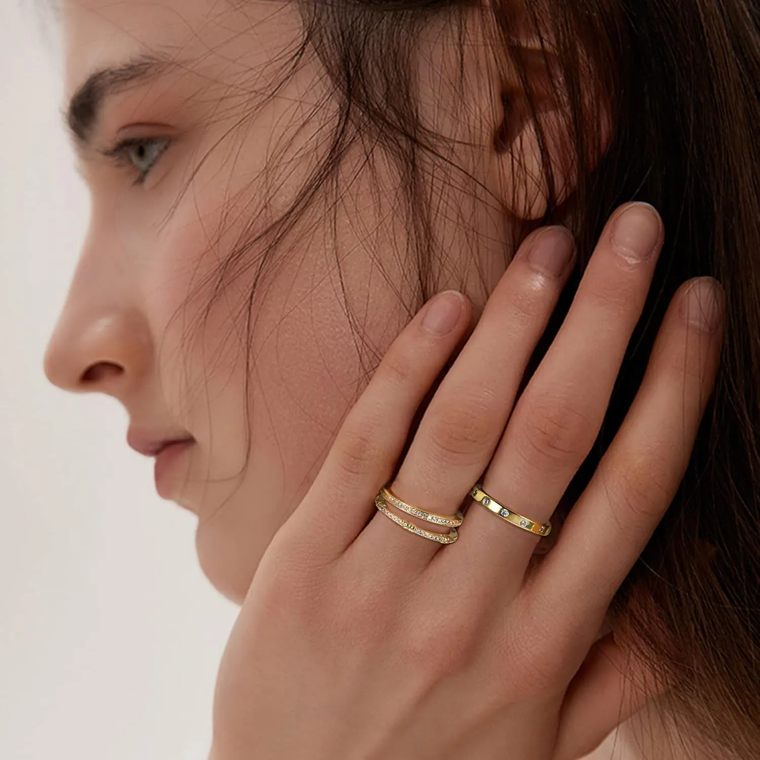 HAIAISO 14K Gold Plated Rings CZ Stacking Rings for Women Stackable Band Ring Plain Statement Ring Comfort Fit Size 5 to 10