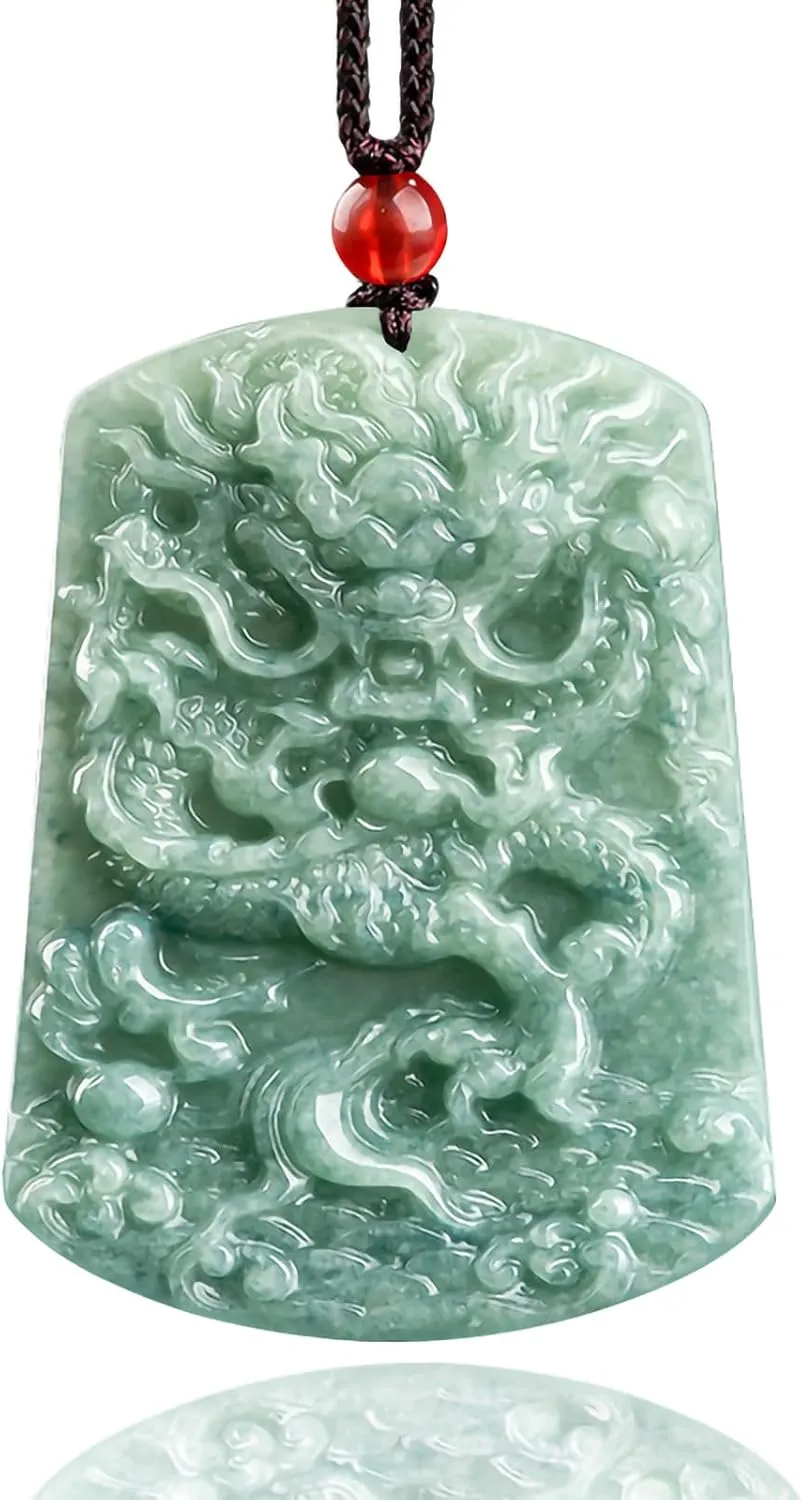 Hand-Carved Dragon Natural Jade Necklaces for Men Women, Healing Stone Amulet Jewelry Choker Necklaces for Gifts