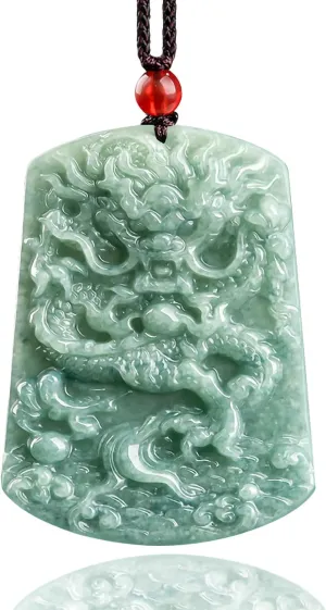 Hand-Carved Dragon Natural Jade Necklaces for Men Women, Healing Stone Amulet Jewelry Choker Necklaces for Gifts