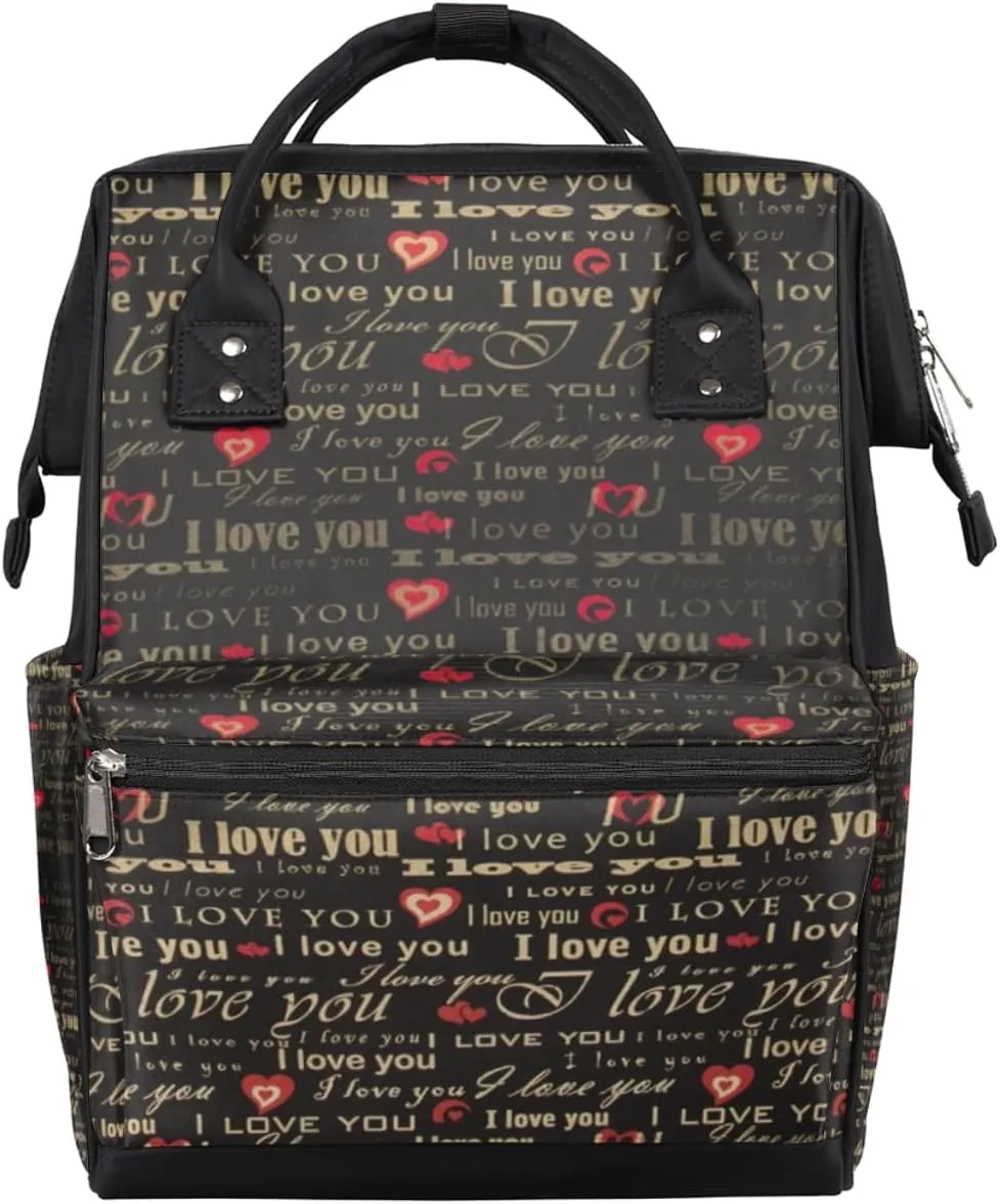 Heart Love Language Diaper Bag Tote Large Capacity Waterproof with Adjustable Shoulder Strap and Pram Straps Mommy Bag for Hospital Beach Weekender Travel
