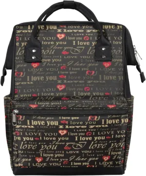 Heart Love Language Diaper Bag Tote Large Capacity Waterproof with Adjustable Shoulder Strap and Pram Straps Mommy Bag for Hospital Beach Weekender Travel