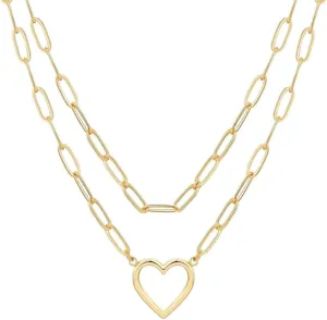 Heart Necklaces for Women 14K Gold/Silver Plated Paperclip Chain Love Heart Pendant Layered Necklaces Trendy Jewelry