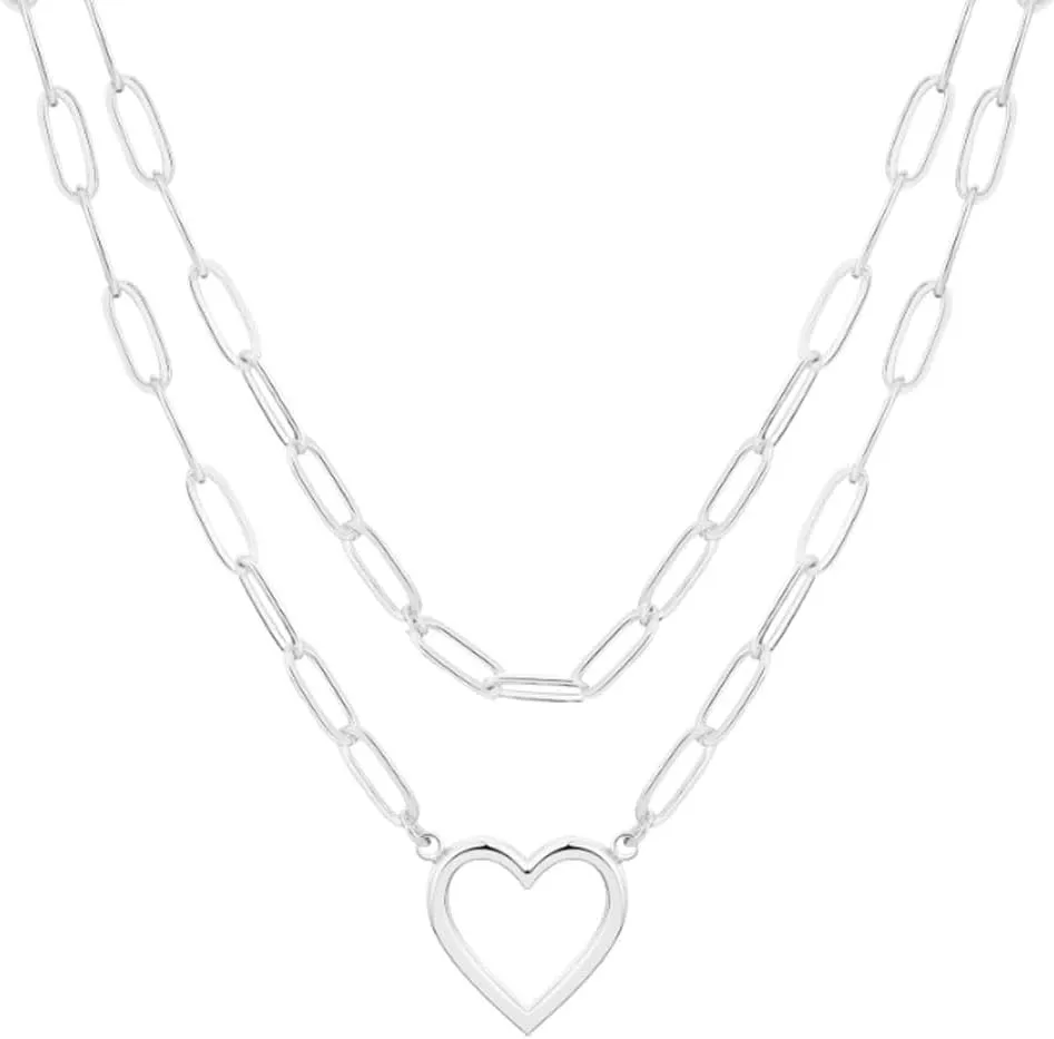 Heart Necklaces for Women 14K Gold/Silver Plated Paperclip Chain Love Heart Pendant Layered Necklaces Trendy Jewelry