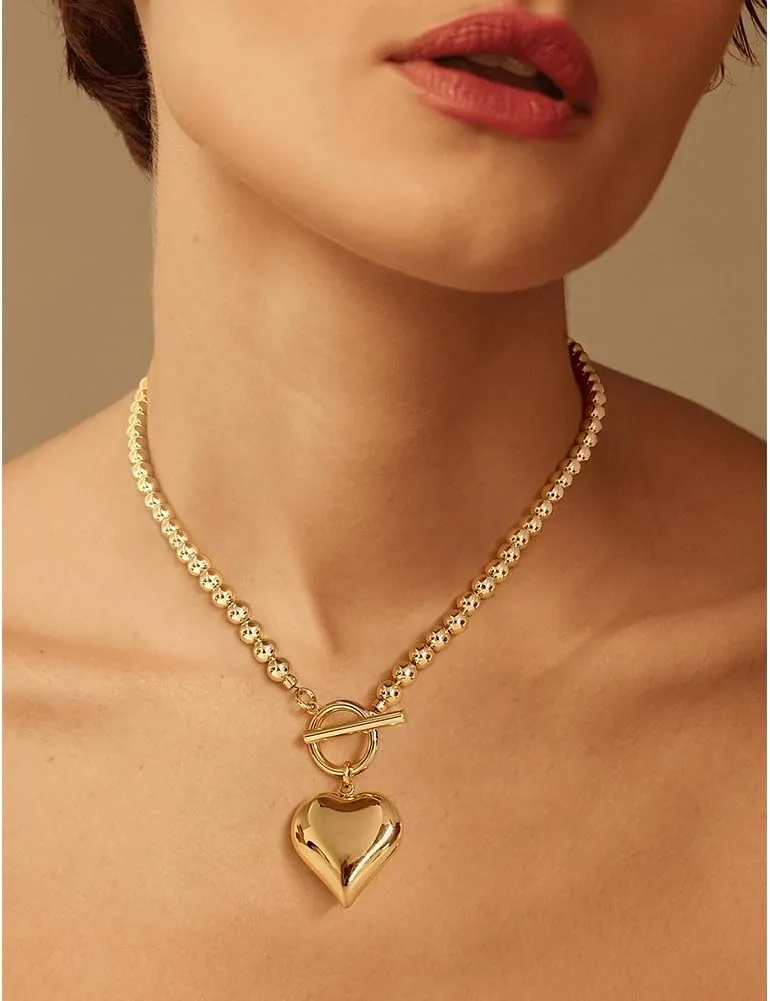 Heart Necklaces For Women Gold Chain Necklaces Red Heart Charm Necklace Chunky Heart Pendant Necklace