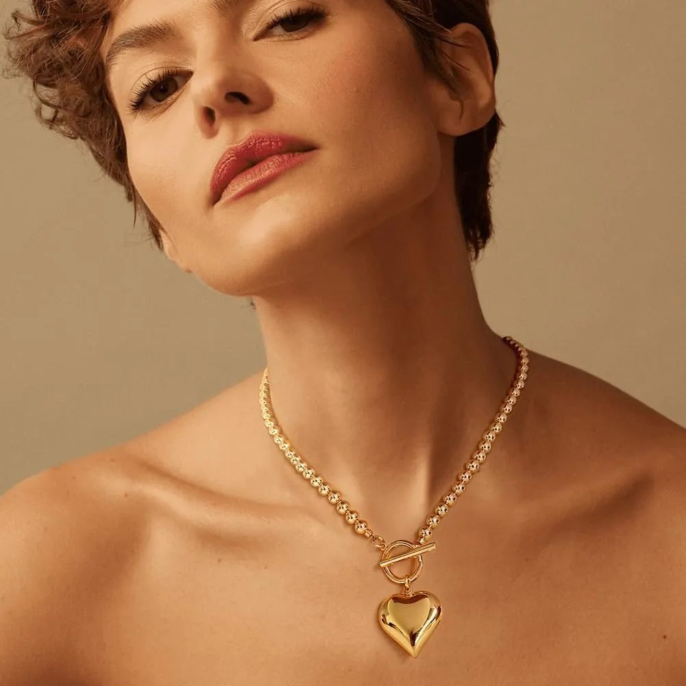 Heart Necklaces For Women Gold Chain Necklaces Red Heart Charm Necklace Chunky Heart Pendant Necklace