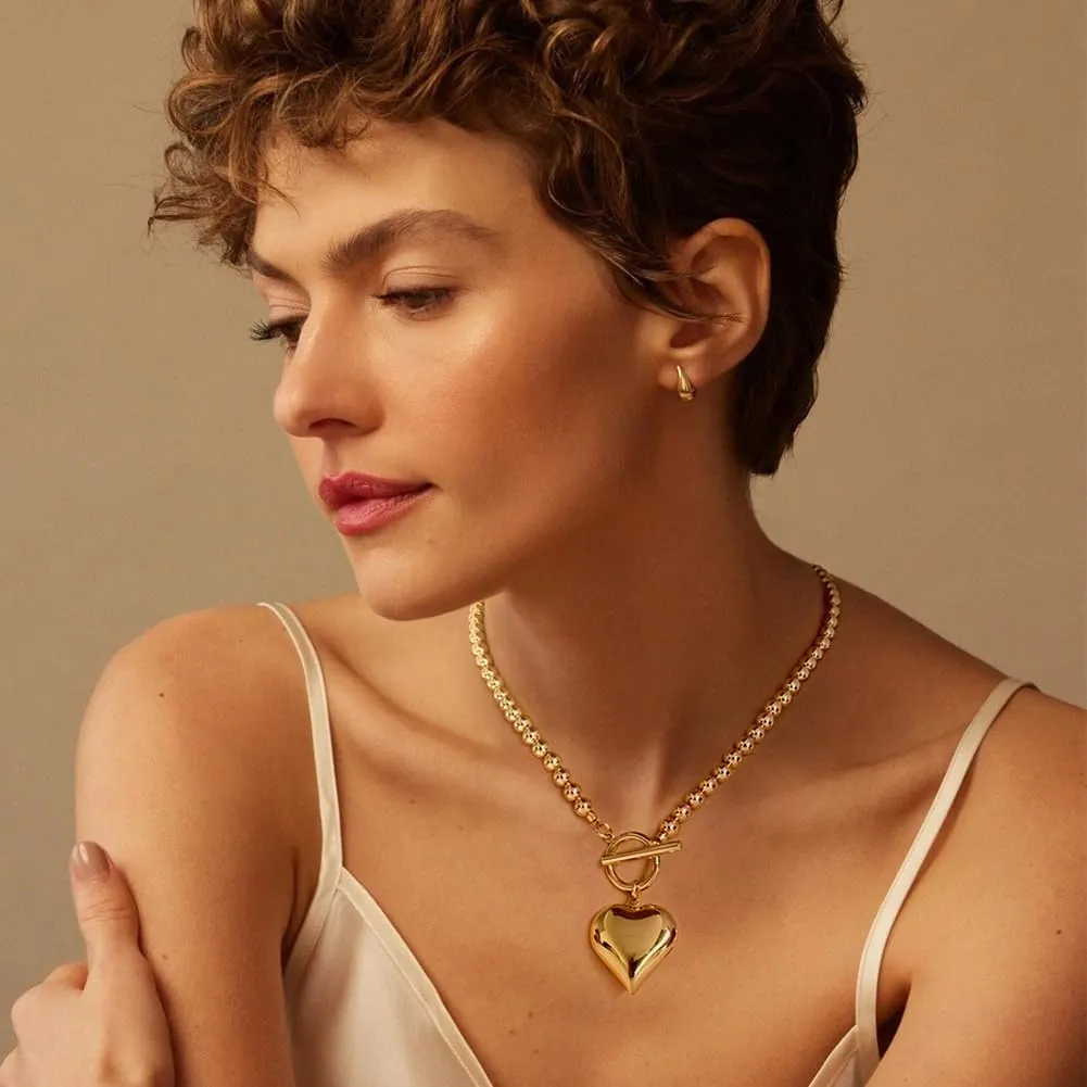 Heart Necklaces For Women Gold Chain Necklaces Red Heart Charm Necklace Chunky Heart Pendant Necklace