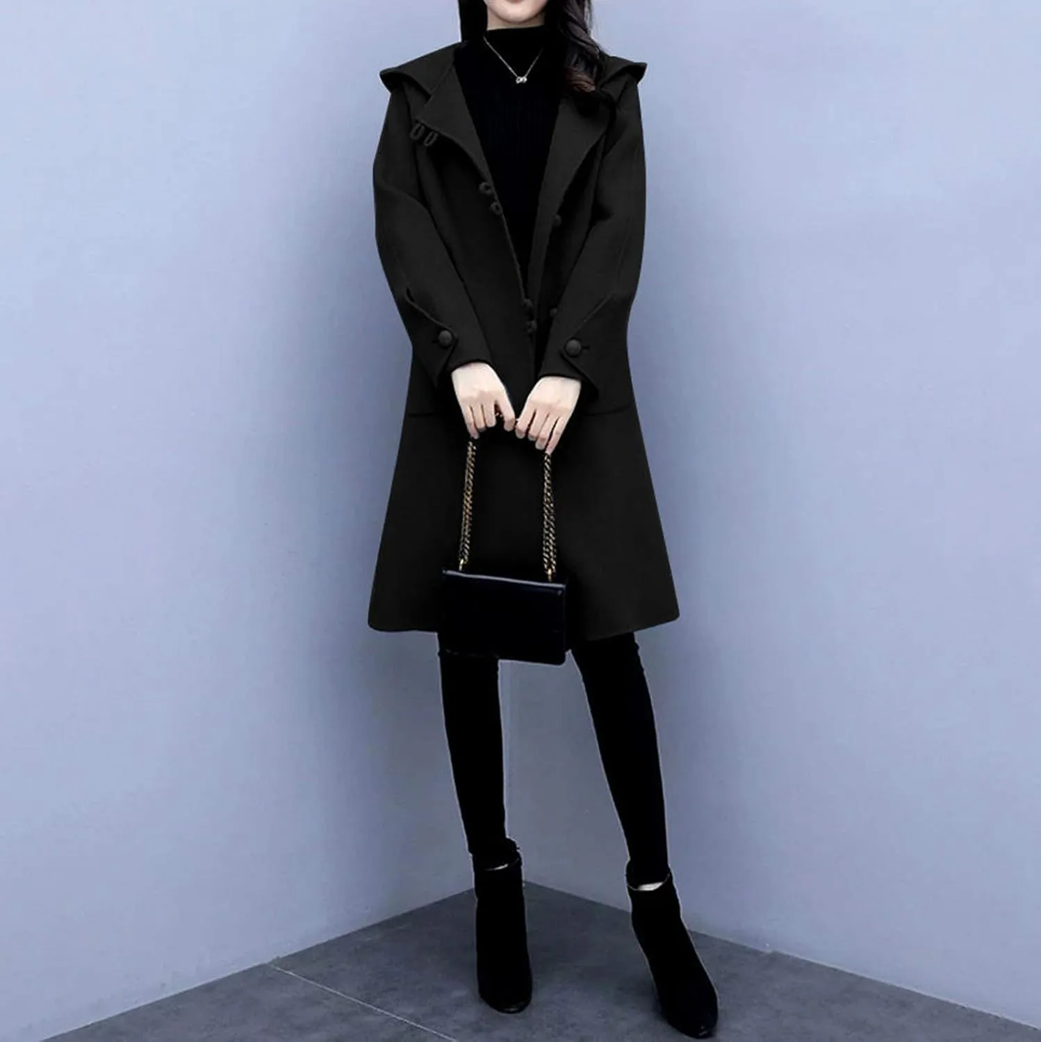 Heated Jackets for Women 2024 Casual Loose Mid-length Trench Coats Long Sleeve Button Woolen Jacket with Pockets
