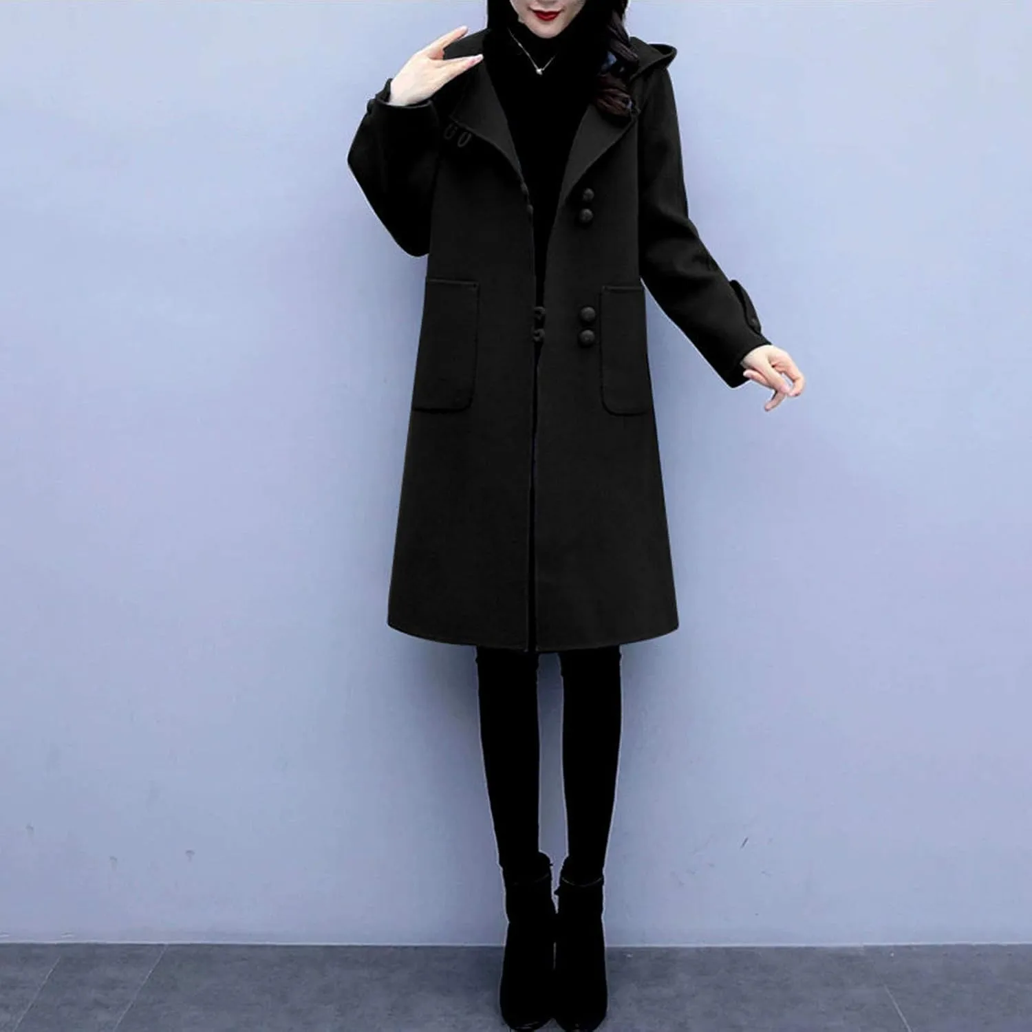 Heated Jackets for Women 2024 Casual Loose Mid-length Trench Coats Long Sleeve Button Woolen Jacket with Pockets