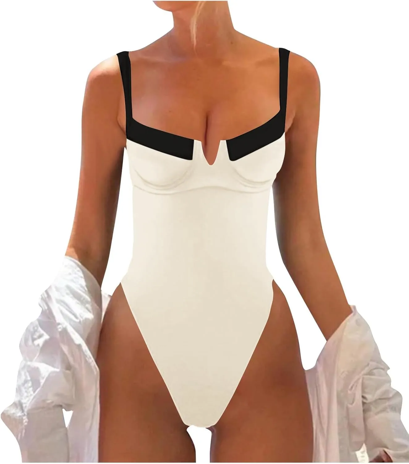 HGps8w Women's Underwire Push Up One Piece Swimsuit Sexy Open Back Tummy Control Bathing Suit Colorblock Slimming Swimwear
