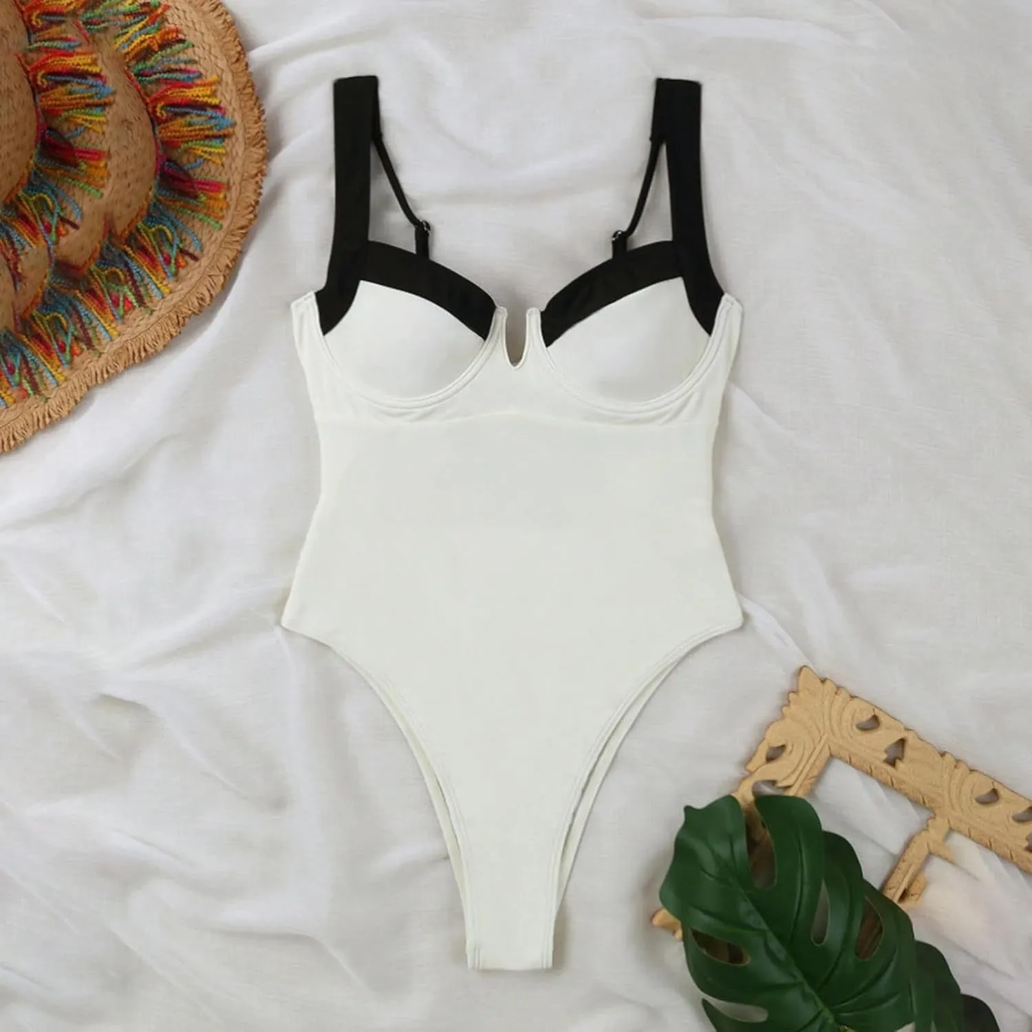 HGps8w Women's Underwire Push Up One Piece Swimsuit Sexy Open Back Tummy Control Bathing Suit Colorblock Slimming Swimwear
