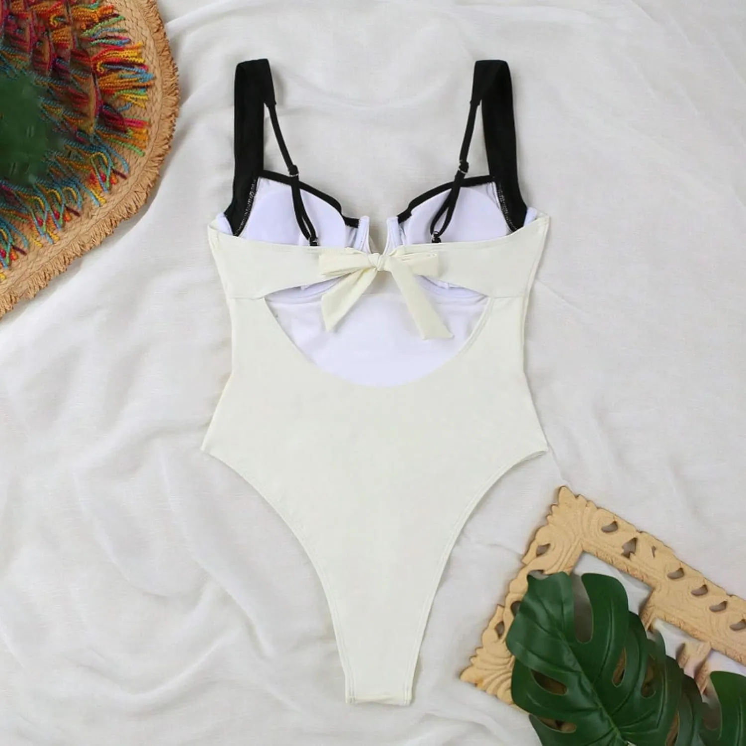 HGps8w Women's Underwire Push Up One Piece Swimsuit Sexy Open Back Tummy Control Bathing Suit Colorblock Slimming Swimwear