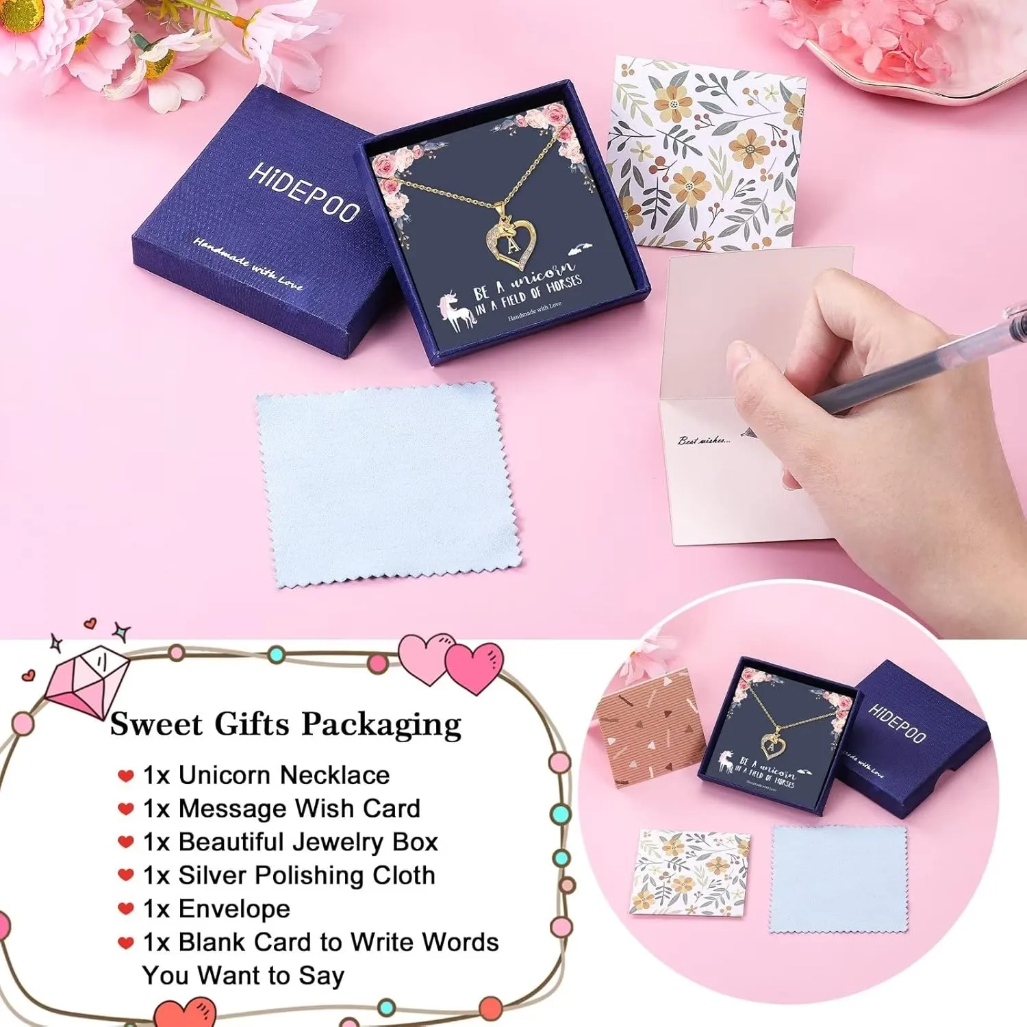 Hidepoo Unicorn Necklaces for Girls - CZ Heart Pendant Initial Unicorn Necklaces for Girl Teens Little Girls Jewelry Birthday Gift