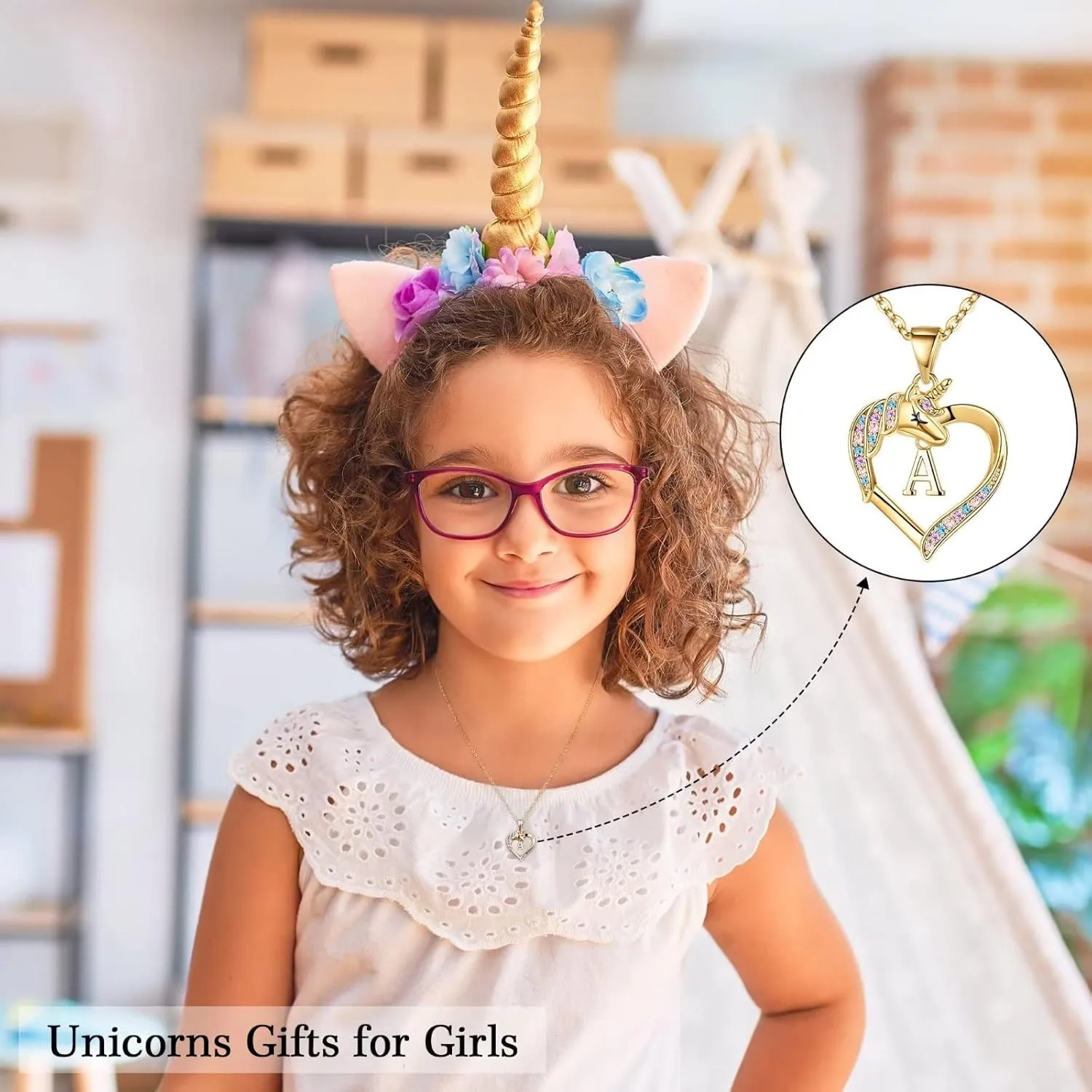 Hidepoo Unicorn Necklaces for Girls - CZ Heart Pendant Initial Unicorn Necklaces for Girl Teens Little Girls Jewelry Birthday Gift