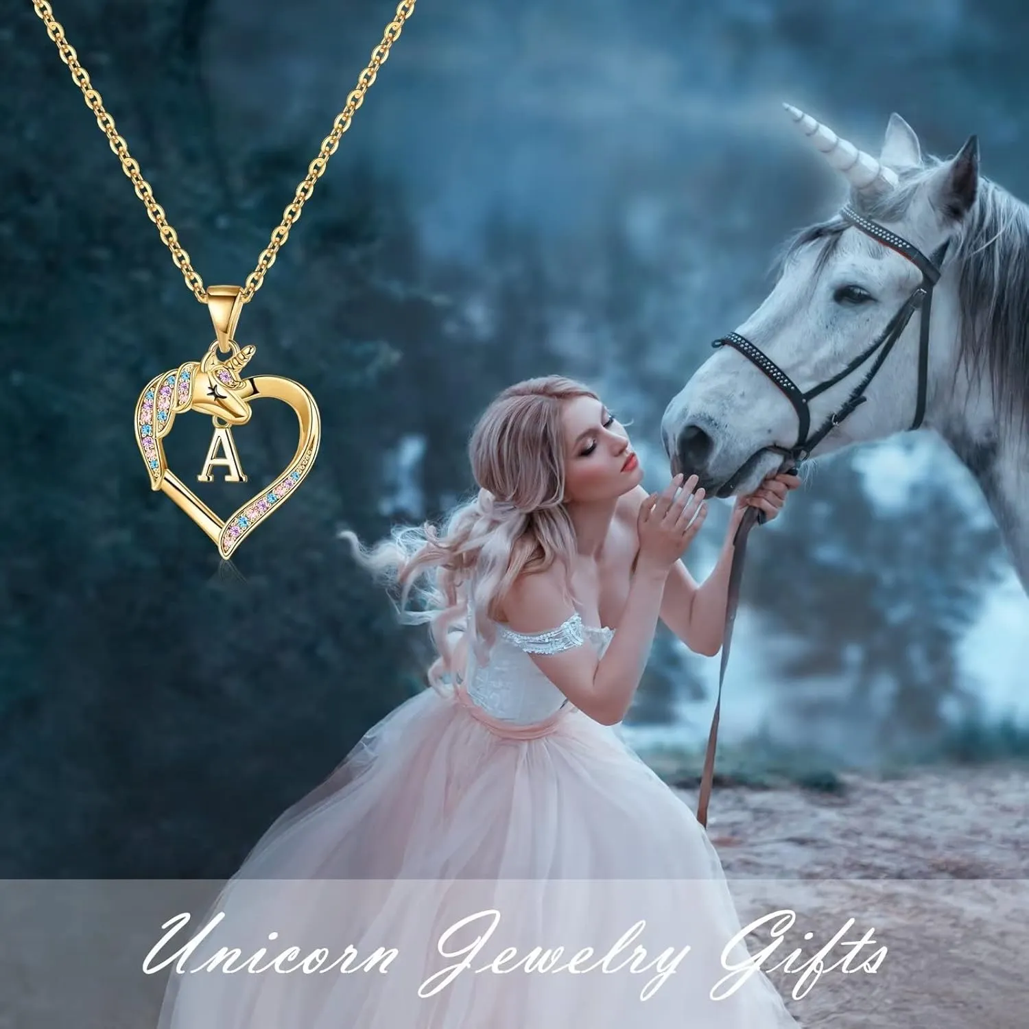 Hidepoo Unicorn Necklaces for Girls - CZ Heart Pendant Initial Unicorn Necklaces for Girl Teens Little Girls Jewelry Birthday Gift
