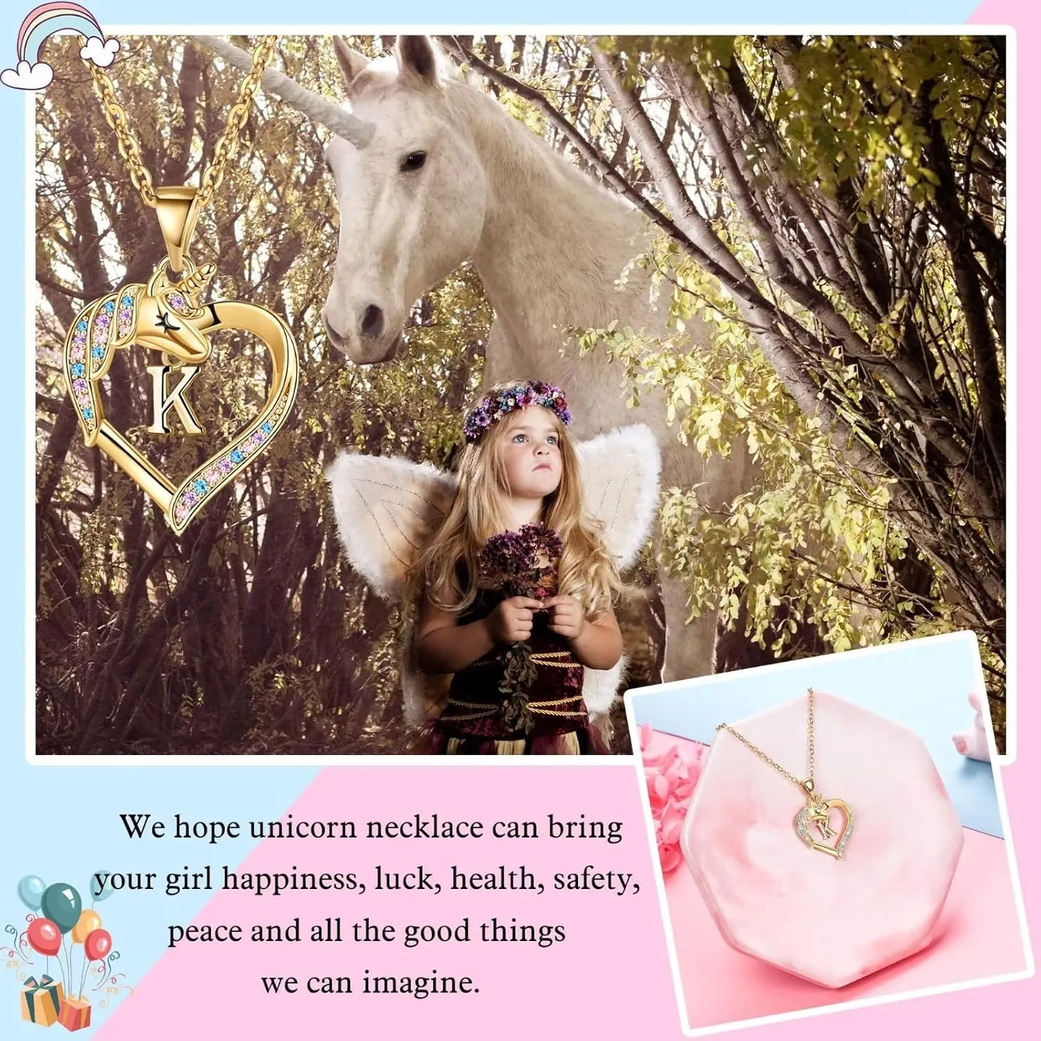 Hidepoo Unicorn Necklaces for Girls - CZ Heart Pendant Initial Unicorn Necklaces for Girl Teens Little Girls Jewelry Birthday Gift