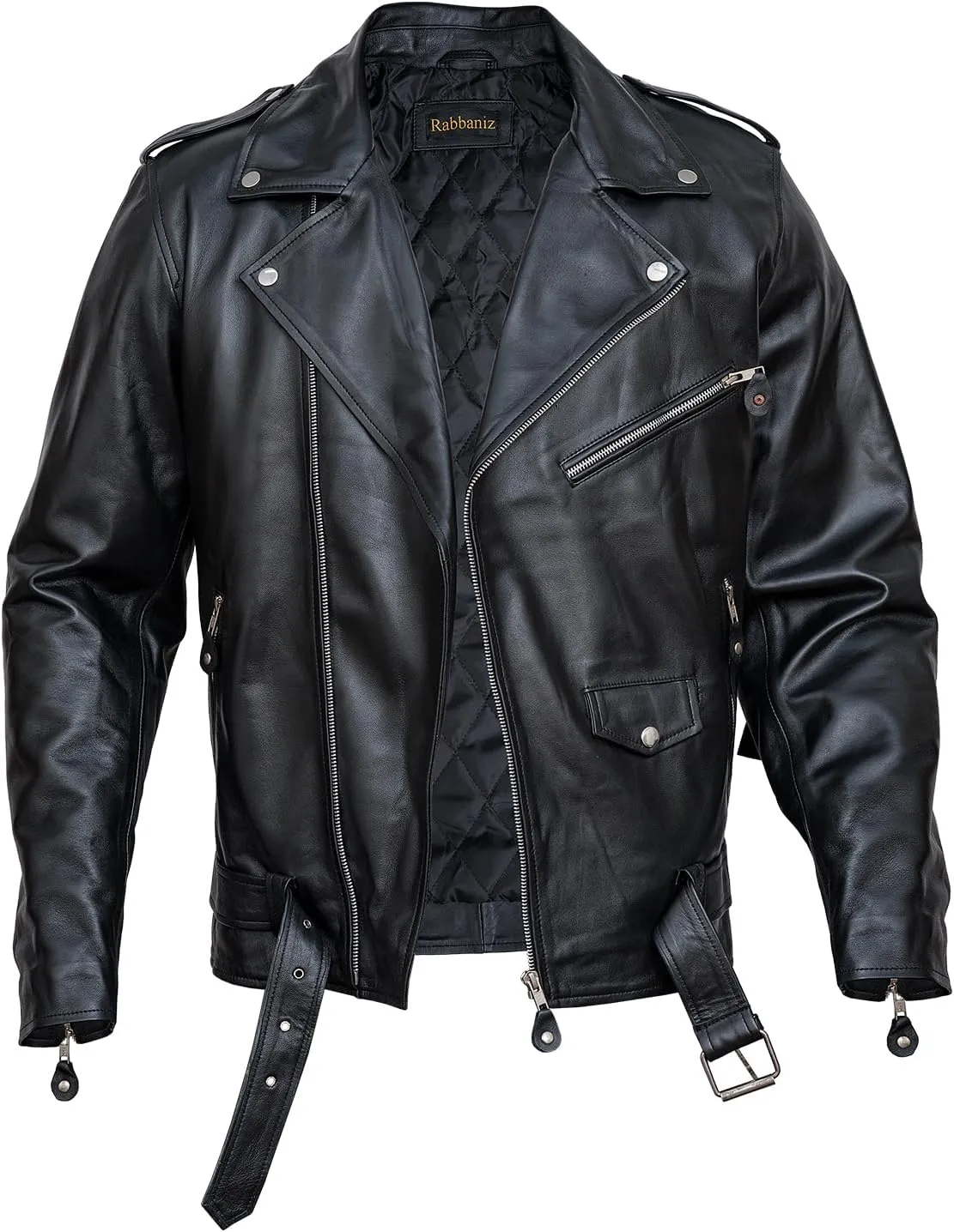 HIGOBO Men's Black Fringe Leather Jacket Men - Classic Black Leather Biker Jacket