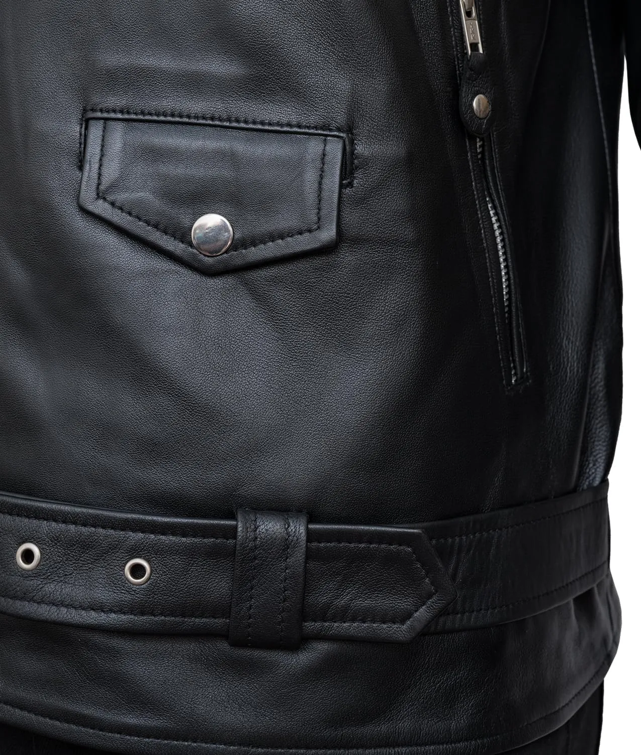 HIGOBO Men's Black Fringe Leather Jacket Men - Classic Black Leather Biker Jacket