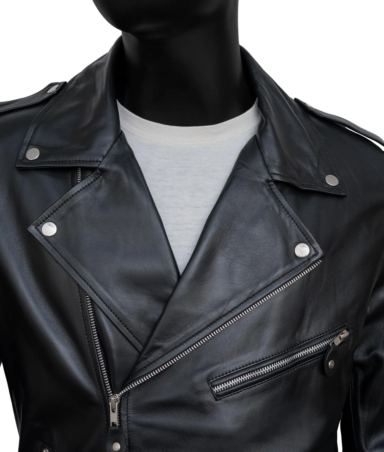 HIGOBO Men's Black Fringe Leather Jacket Men - Classic Black Leather Biker Jacket