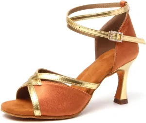 HIPPOSEUS Women Satin Latin Ballroom Dance Shoes Open Toe Tango Salsa Ballroom Party Performance Dancing Shoes,Model 807