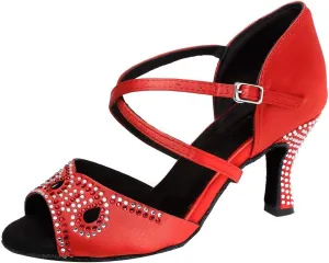 HIPPOSEUS Women's Cross Strap Latin Dance Shoes Satin Rhinestones Ballroom Party Dance Performance Shoes,Model L346