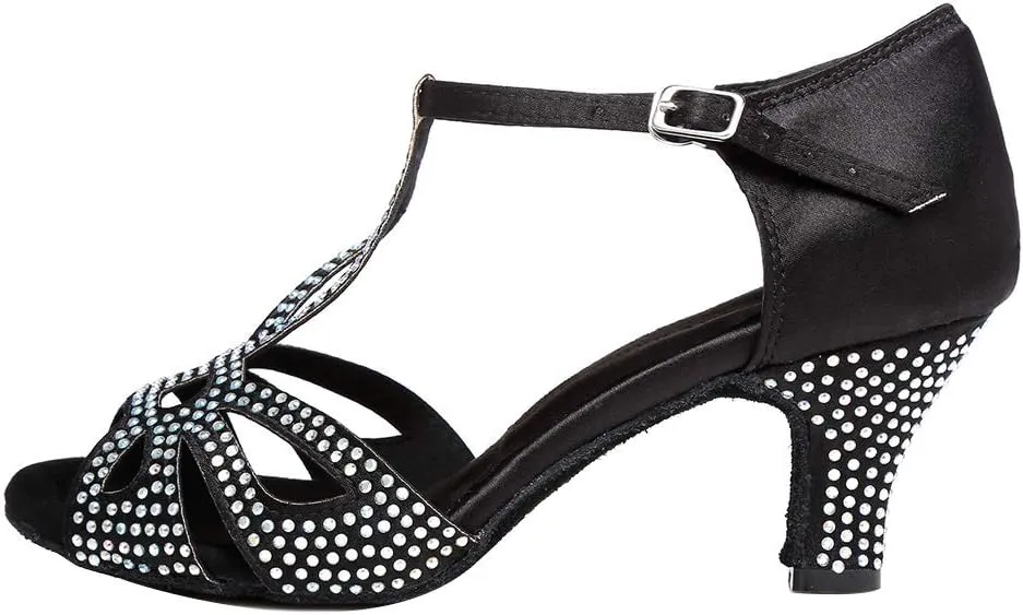HIPPOSEUS Women's Latin Dance Shoes Rhinestones Ballroom Party Dance Practice Performance Shoes,Model 419