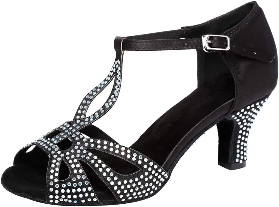 HIPPOSEUS Women's Latin Dance Shoes Rhinestones Ballroom Party Dance Practice Performance Shoes,Model 419