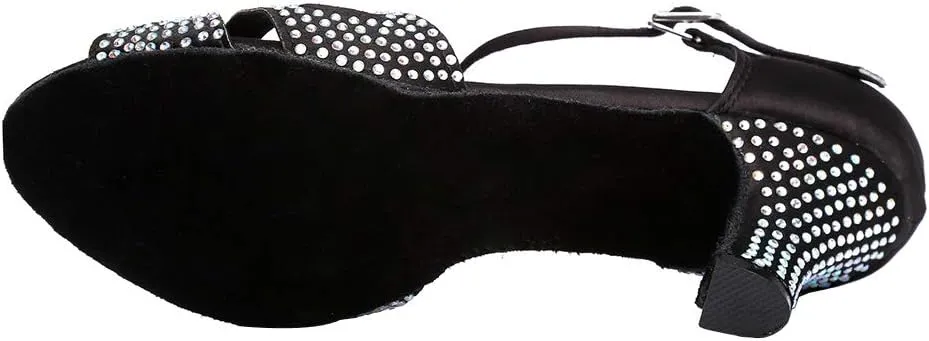 HIPPOSEUS Women's Latin Dance Shoes Rhinestones Ballroom Party Dance Practice Performance Shoes,Model 419