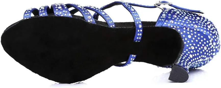 HIPPOSEUS Women's Rhinestone Latin Dance Shoes with Suede Sole Ballroom Salsa Dance Shoes