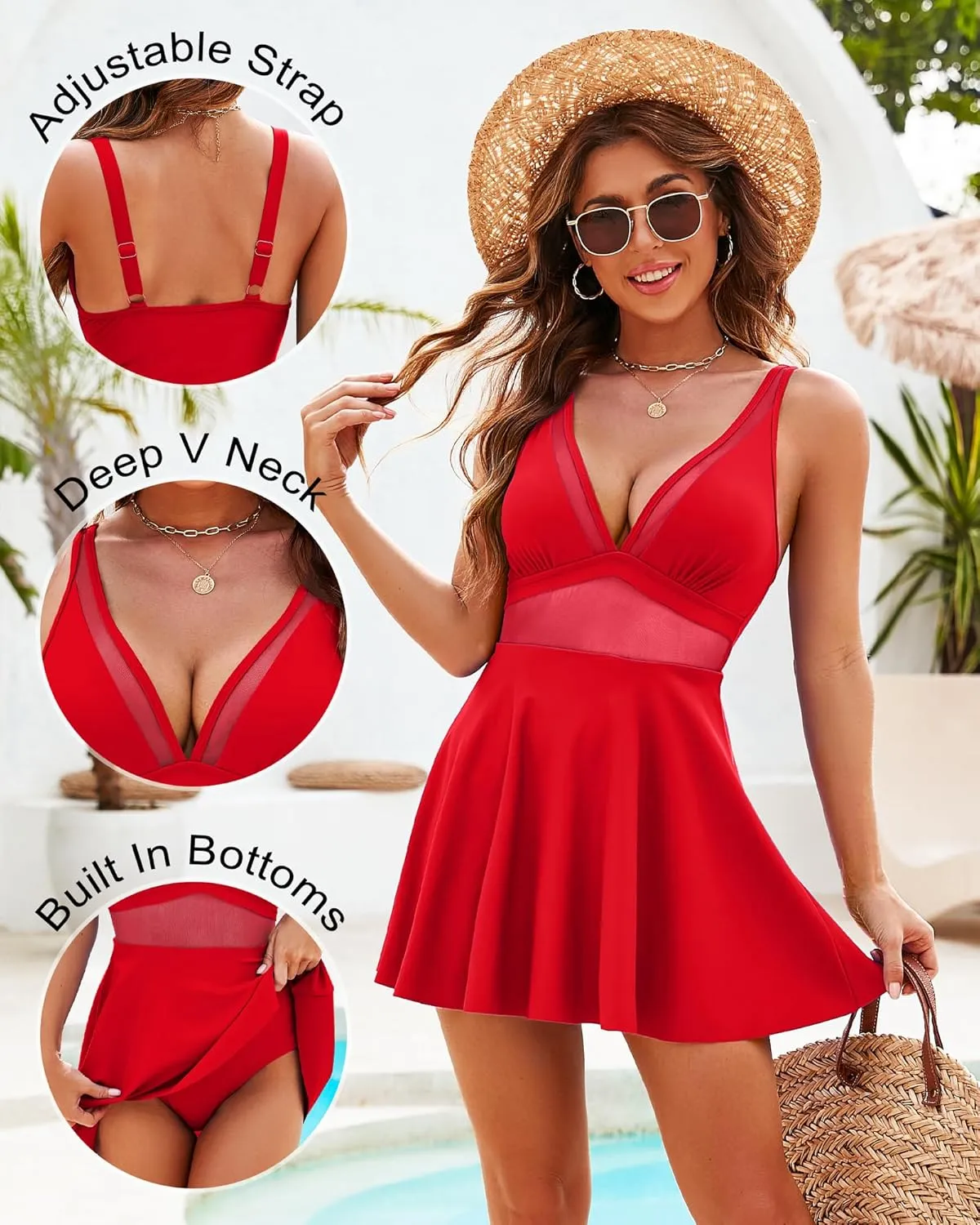 Honlyps One Piece Swimsuit Women Tummy Control Bathing Suit Skirt Modest Swim Suits Full Coverage Swim Dress Tankini 2025