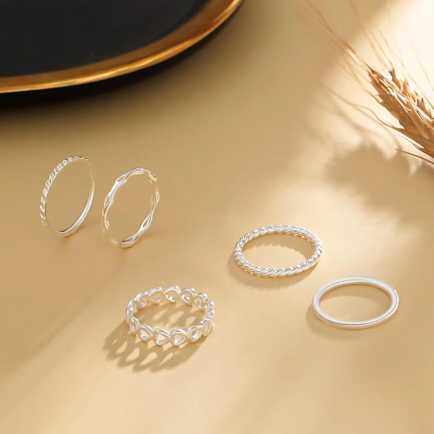 Honsny Rings Stacking Rings for Women Stackable Silver Rings Thin Simple Band Ring Set Cute Heart Midi Finger Thumb Ring Size 6-11