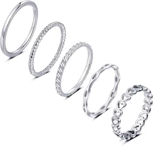 Honsny Rings Stacking Rings for Women Stackable Silver Rings Thin Simple Band Ring Set Cute Heart Midi Finger Thumb Ring Size 6-11