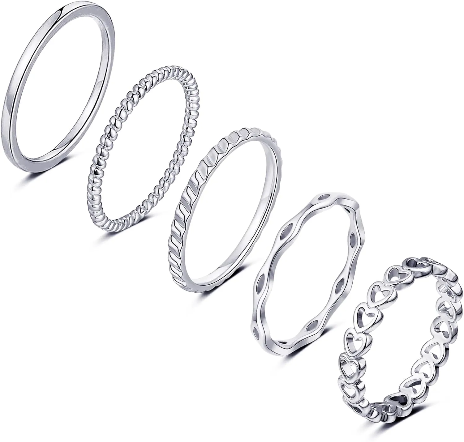 Honsny Rings Stacking Rings for Women Stackable Silver Rings Thin Simple Band Ring Set Cute Heart Midi Finger Thumb Ring Size 6-11