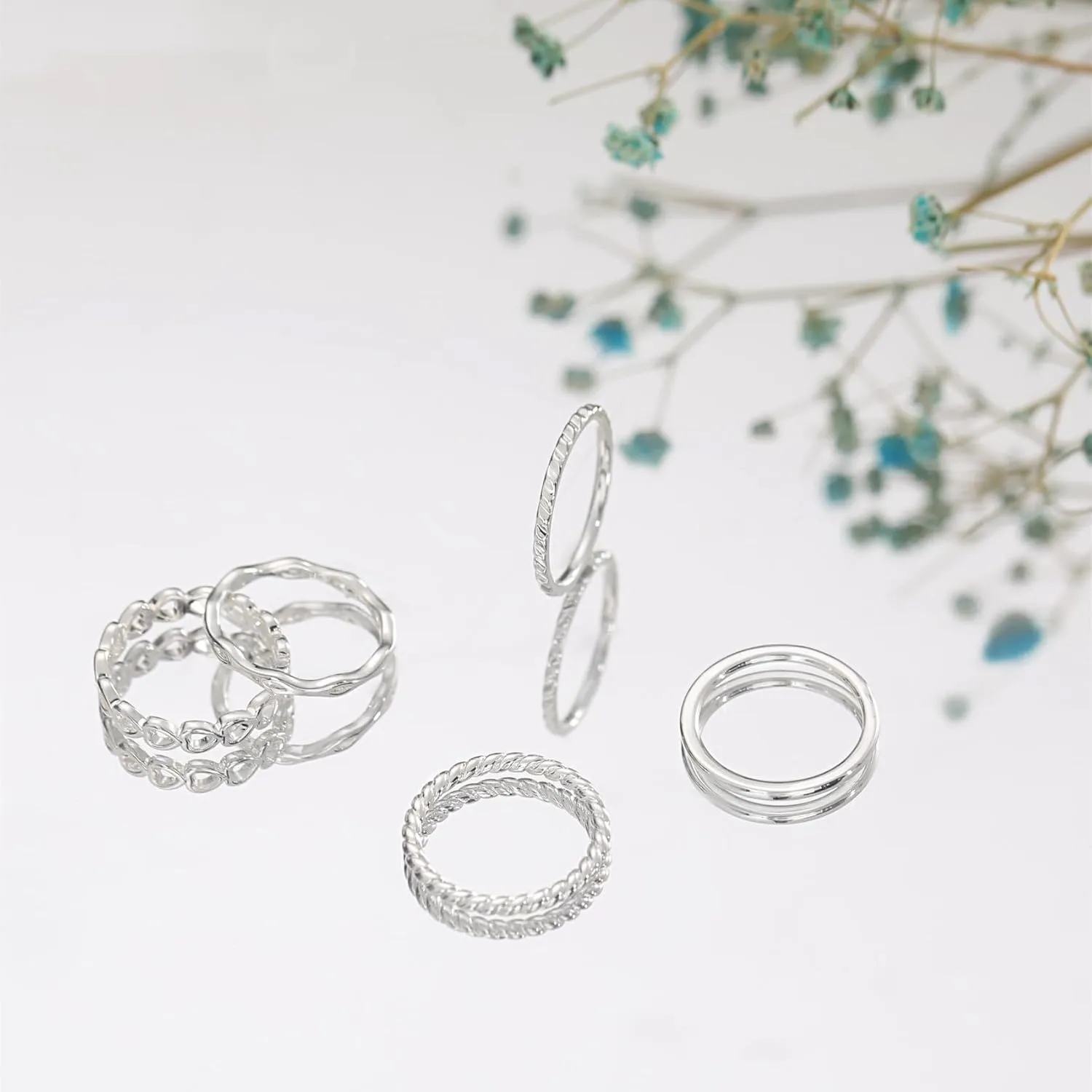 Honsny Rings Stacking Rings for Women Stackable Silver Rings Thin Simple Band Ring Set Cute Heart Midi Finger Thumb Ring Size 6-11
