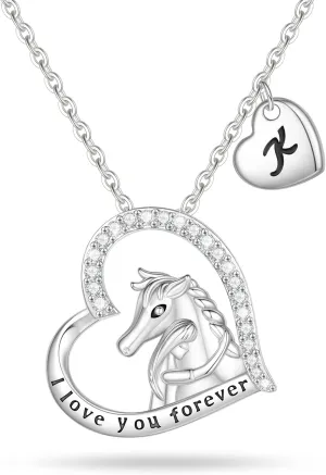 Horse Gifts for Girls Necklaces,Horse Pendant Necklaces Heart Initial Necklace for Teen Girls Horse Jewelry for Girls Horse Necklaces for Girls Women Horse Lover Kids Necklace for Girls