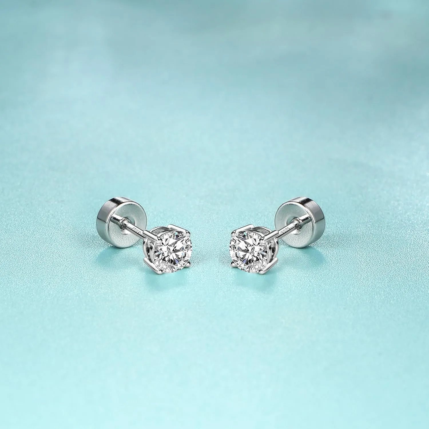 Hypoallergenic Flat Back Earrings for Women - 925 Sterling Silver Earrings for Sensitive Ears - Cartilage Earring Helix Conch Tragus Piercing Flatback Cubic Zirconia Earring Set Studs Men 2/3/4/5mm