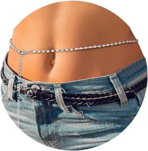 HZMAN Crystal Waist Chains for Women Silver Belly Chain Body Chains for Dress & Bikini