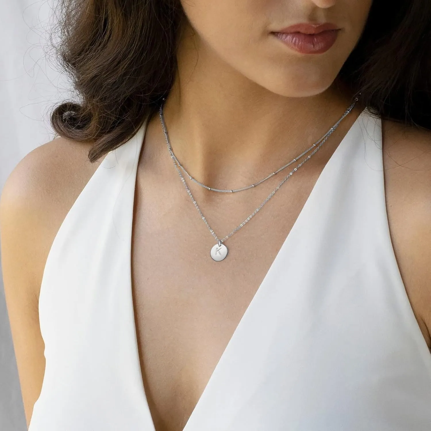 IEFWELL Initial Necklaces for Women Girls - Gold Silver Rose Gold Double Side Engraved Hammered Coin Necklaces, Layered Necklace Jewelry Pendant for Teen Girls