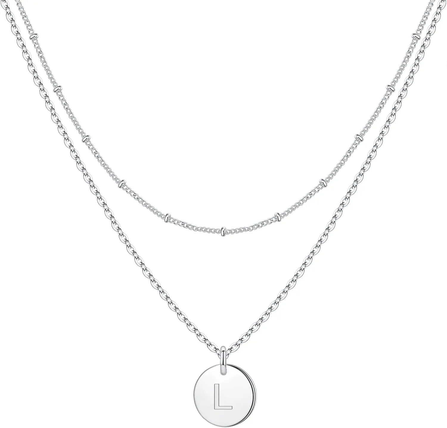 IEFWELL Initial Necklaces for Women Girls - Gold Silver Rose Gold Double Side Engraved Hammered Coin Necklaces, Layered Necklace Jewelry Pendant for Teen Girls