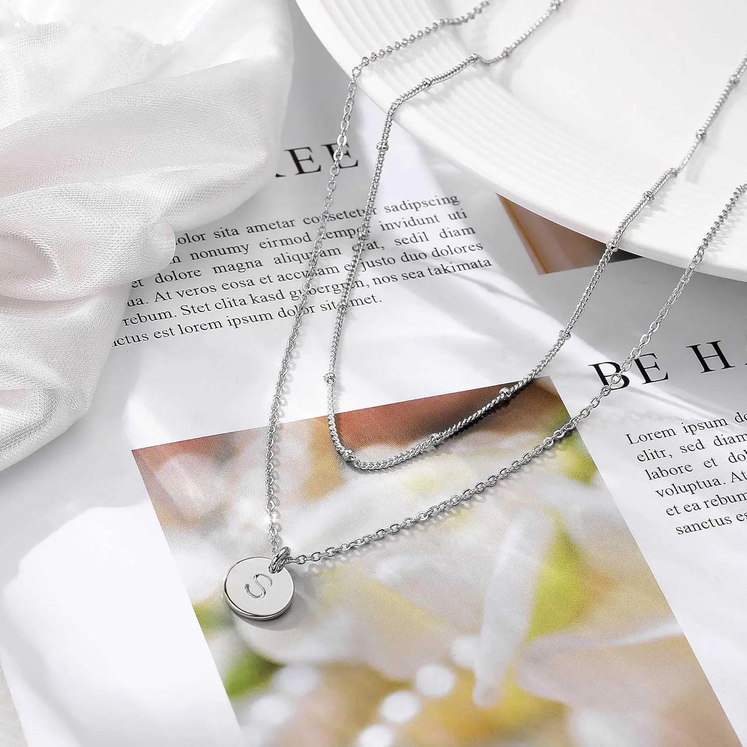 IEFWELL Initial Necklaces for Women Girls - Gold Silver Rose Gold Double Side Engraved Hammered Coin Necklaces, Layered Necklace Jewelry Pendant for Teen Girls