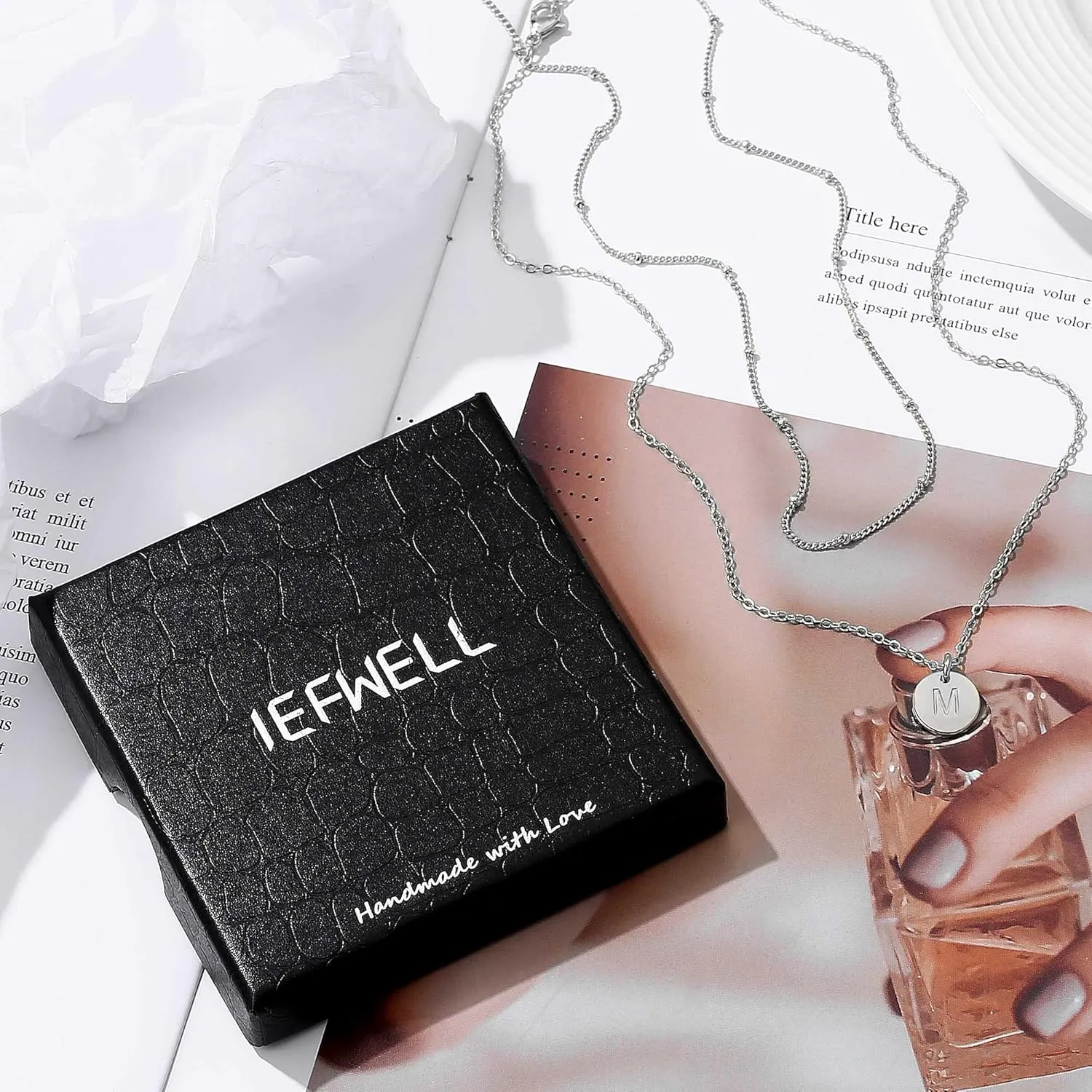 IEFWELL Initial Necklaces for Women Girls - Gold Silver Rose Gold Double Side Engraved Hammered Coin Necklaces, Layered Necklace Jewelry Pendant for Teen Girls