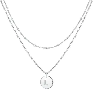 IEFWELL Initial Necklaces for Women Girls - Gold Silver Rose Gold Double Side Engraved Hammered Coin Necklaces, Layered Necklace Jewelry Pendant for Teen Girls