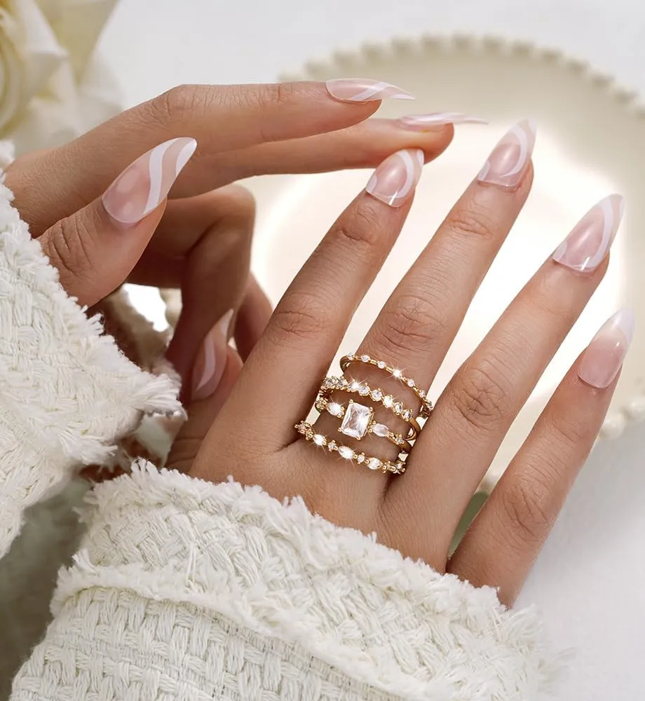 iF YOU Gold Rings for Women Non Tarnish, Dainty 14K Gold Plated Stackable Cubic Zirconia Knuckle Ring Set, Trendy Statement Promise Wedding Bands Stacking Engagement Rings Size 6 7 8 9 10