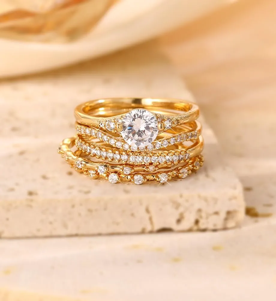 iF YOU Gold Rings for Women Non Tarnish, Dainty 14K Gold Plated Stackable Cubic Zirconia Knuckle Ring Set, Trendy Statement Promise Wedding Bands Stacking Engagement Rings Size 6 7 8 9 10