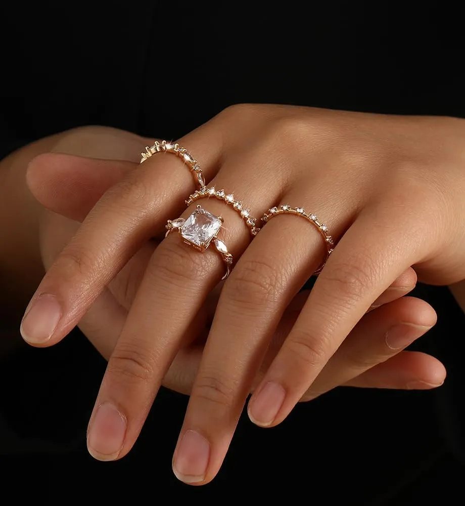 iF YOU Gold Rings for Women Non Tarnish, Dainty 14K Gold Plated Stackable Cubic Zirconia Knuckle Ring Set, Trendy Statement Promise Wedding Bands Stacking Engagement Rings Size 6 7 8 9 10