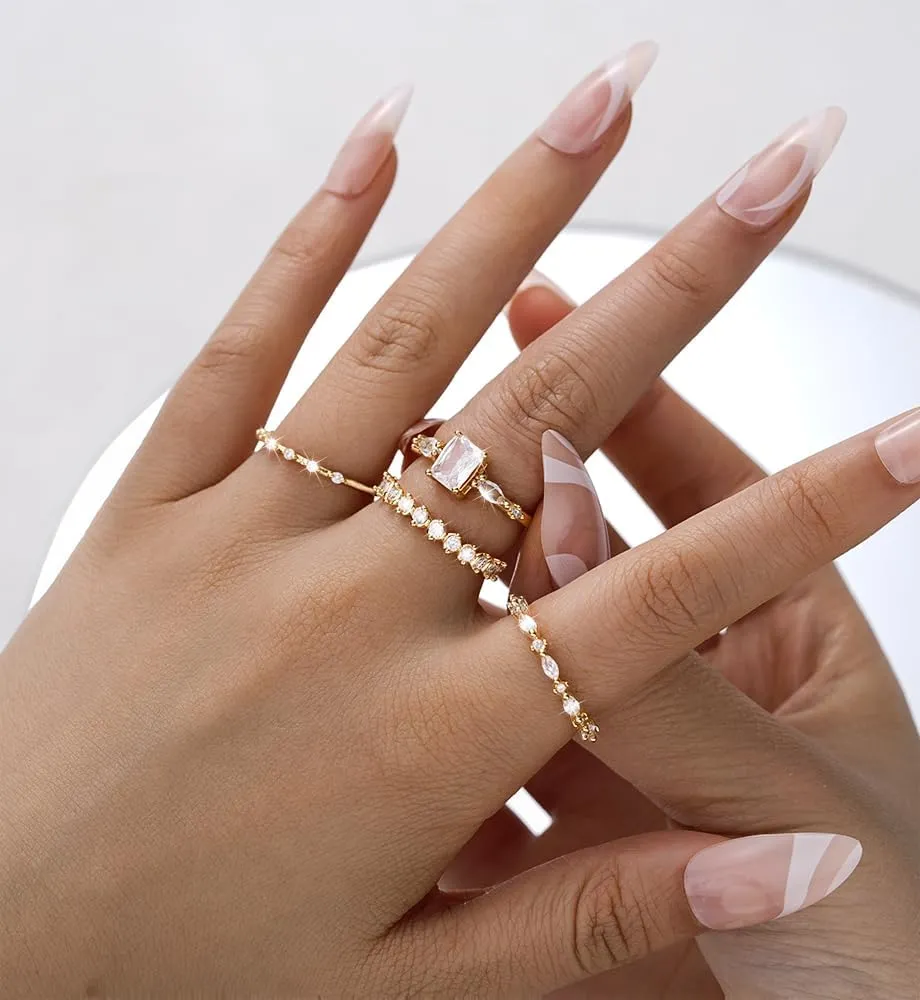 iF YOU Gold Rings for Women Non Tarnish, Dainty 14K Gold Plated Stackable Cubic Zirconia Knuckle Ring Set, Trendy Statement Promise Wedding Bands Stacking Engagement Rings Size 6 7 8 9 10