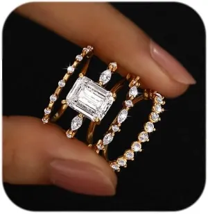 iF YOU Gold Rings for Women Non Tarnish, Dainty 14K Gold Plated Stackable Cubic Zirconia Knuckle Ring Set, Trendy Statement Promise Wedding Bands Stacking Engagement Rings Size 6 7 8 9 10
