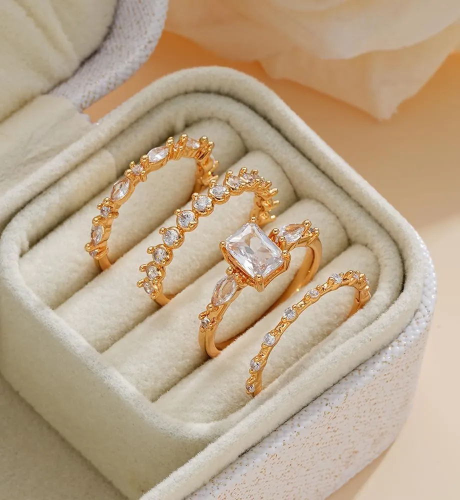 iF YOU Gold Rings for Women Non Tarnish, Dainty 14K Gold Plated Stackable Cubic Zirconia Knuckle Ring Set, Trendy Statement Promise Wedding Bands Stacking Engagement Rings Size 6 7 8 9 10
