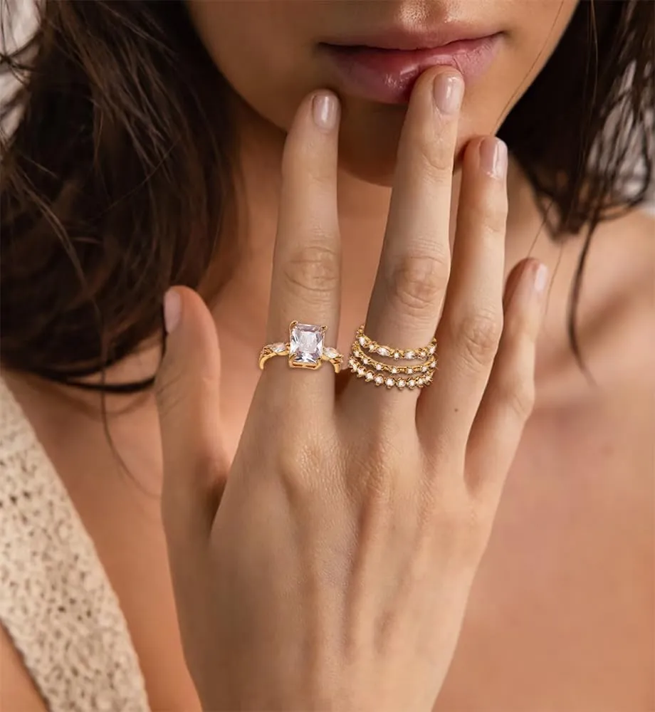 iF YOU Gold Rings for Women Non Tarnish, Dainty 14K Gold Plated Stackable Cubic Zirconia Knuckle Ring Set, Trendy Statement Promise Wedding Bands Stacking Engagement Rings Size 6 7 8 9 10
