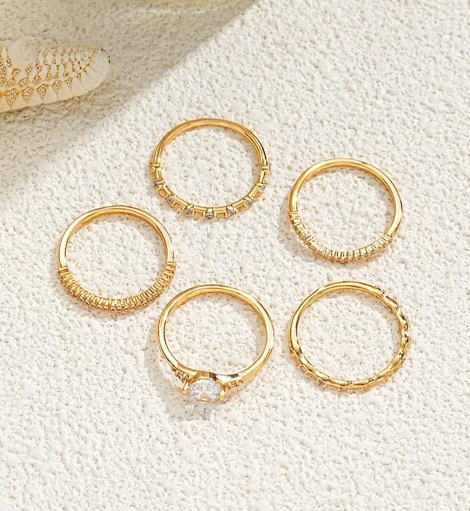 iF YOU Gold Rings for Women Non Tarnish, Dainty 14K Gold Plated Stackable Cubic Zirconia Knuckle Ring Set, Trendy Statement Promise Wedding Bands Stacking Engagement Rings Size 6 7 8 9 10